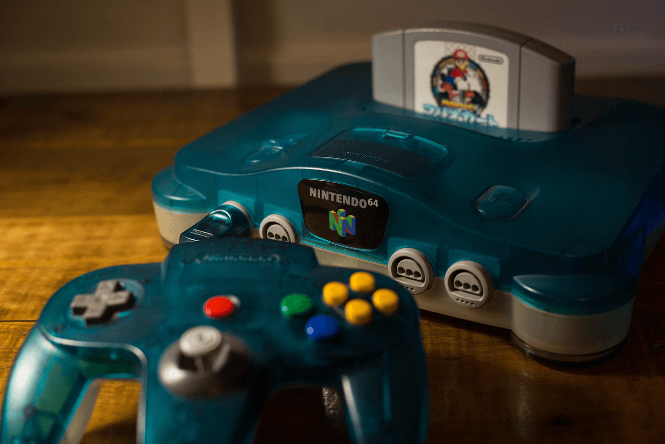 Nintendo N64 old console in blue