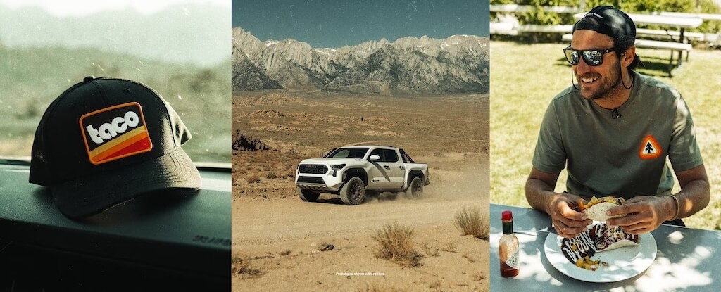 the new huckberry toyota collection - various merch and a tacoma truck