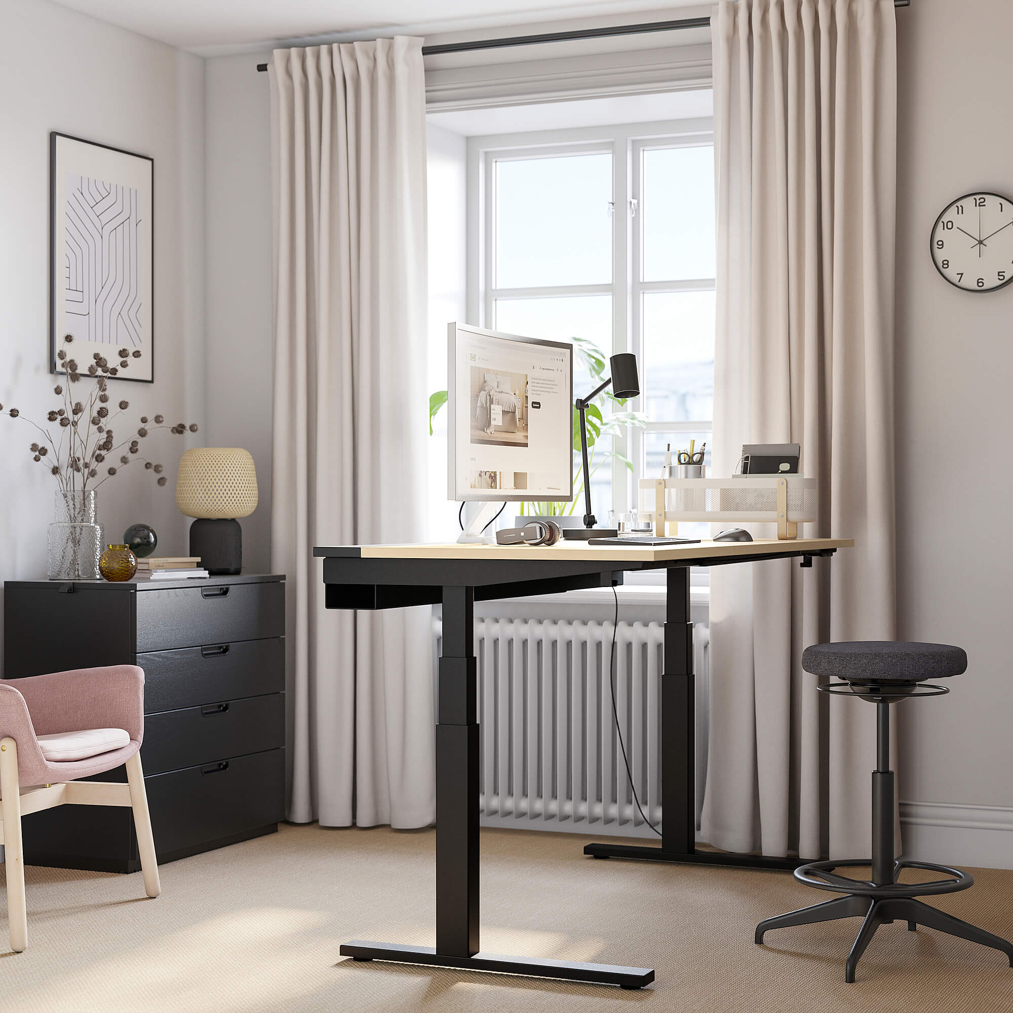 black desk with birch top