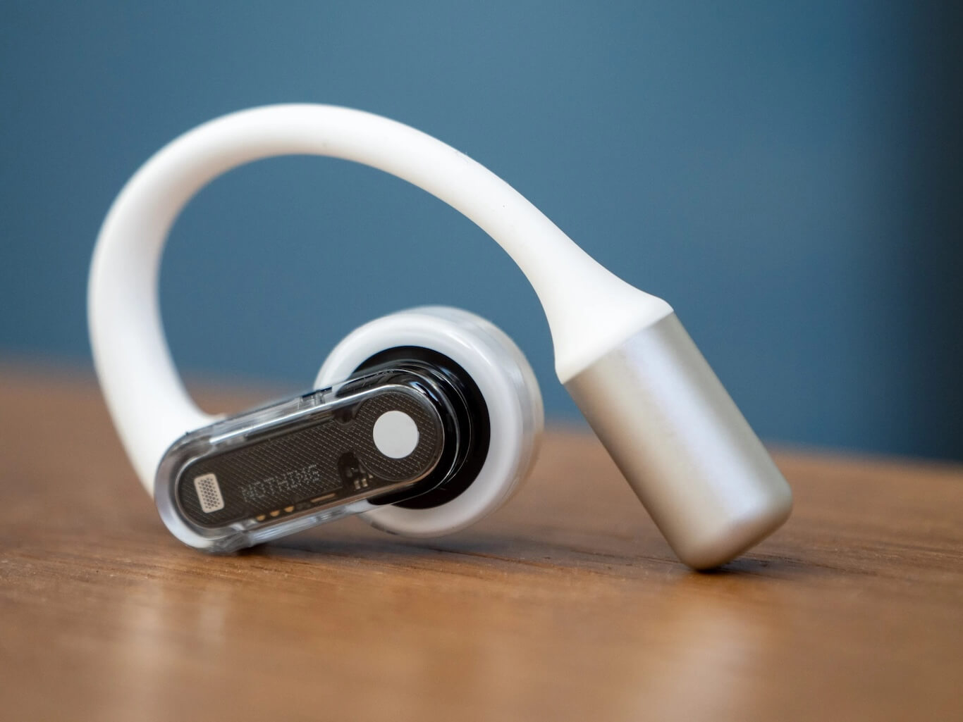 Close up of the Nothing Earbuds Open on a table